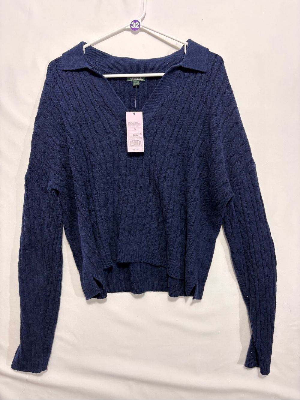 wild Fable Navy Cable Knit V-Neck Sweater with Collar size Large-Women’s